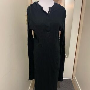 Noctex Chic Black Henley style Long Sleeve Dress